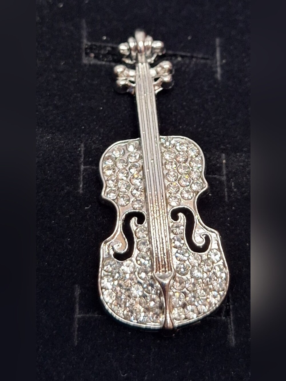 💎NEW - Rhinestone Unsex Violin Pendant - Silver Crystal